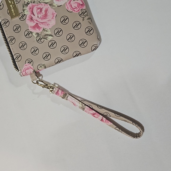 Adrienne Vittadini Wristlet, OS, tan with pink roses. - Picture 6 of 9